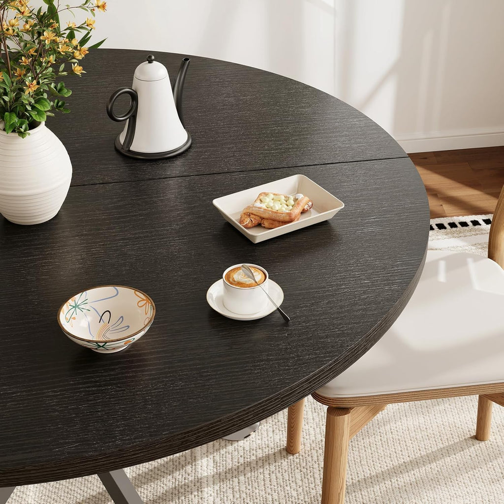 Vantic 47" Round Dining Table for 4-6 People, Modern Wood Kitchen Table for Small Space, Circle Dining Table with Metal Base for Kitchen & Living Room, Black