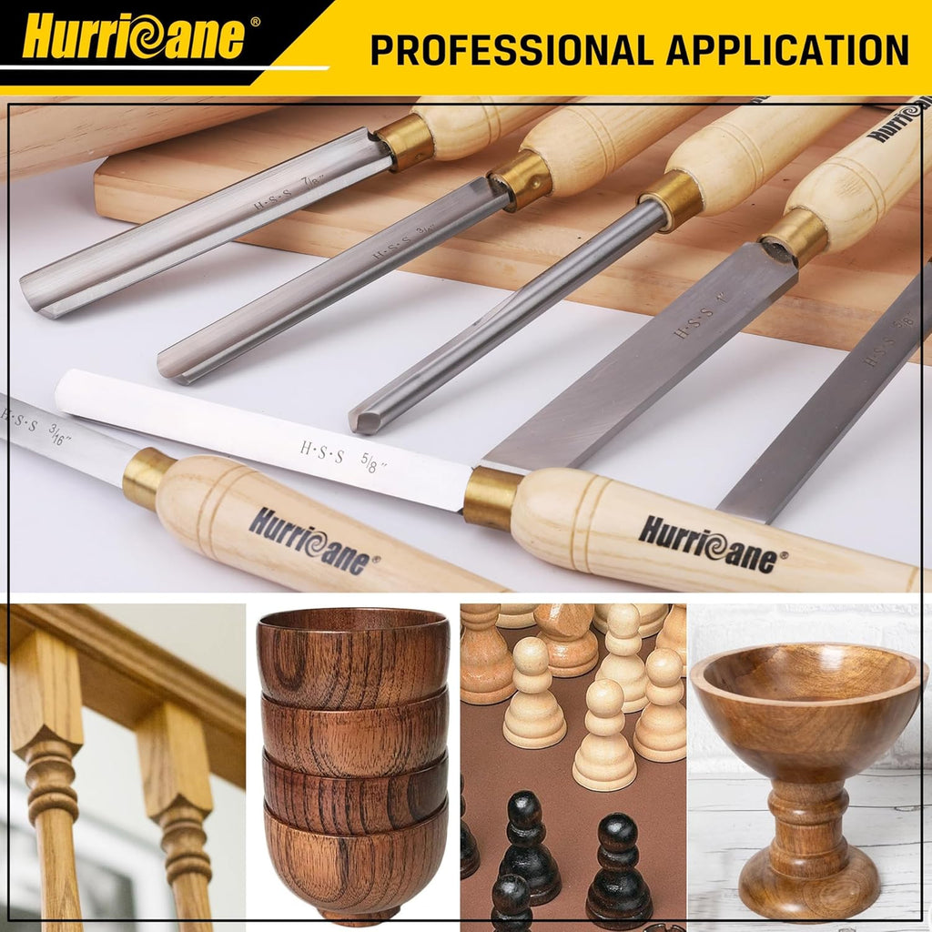 HURRICANE 8pc Wood Lathe Chisel Set, M2 HSS Wood Turning Tools with 10" Solid Hardwood Handles, Lathe Tool Kit for Beginners and DIY Hobbyists, Includes Protective Wooden Box