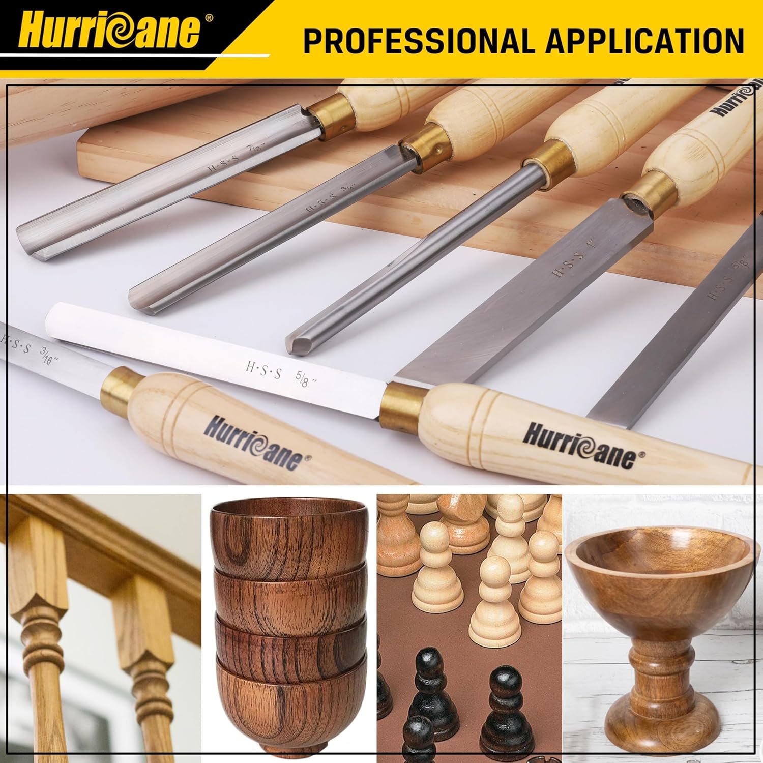 HURRICANE 8pc Wood Lathe Chisel Set, M2 HSS Wood Turning Tools with 10" Solid Hardwood Handles, Lathe Tool Kit for Beginners and DIY Hobbyists, Includes Protective Wooden Box