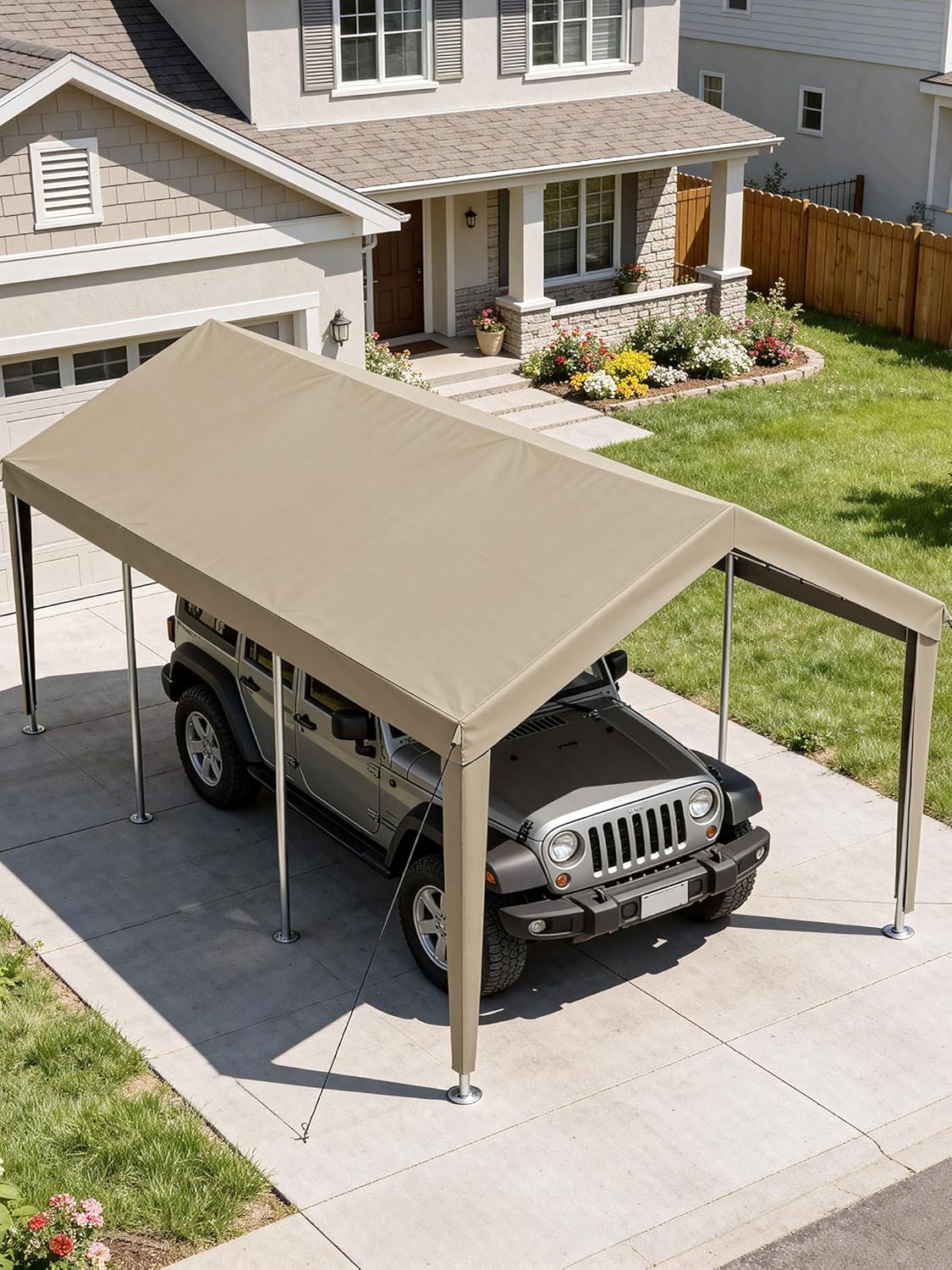 12 x 20 Ft Carport Replacement Cover, Heavy Duty Outdoor Car Tarp Canopy, Waterproof & UV Protected Tear Oxford Tarp with Ball Bungees (Frame is Not Included)