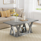47” Farmhouse Coffee Tables for Living Room Rustic Stands with Storage Shelf Grey Coffee Tables for Living Room Farmhouse Center Stands with Shelf Wood Rectangle Center Table