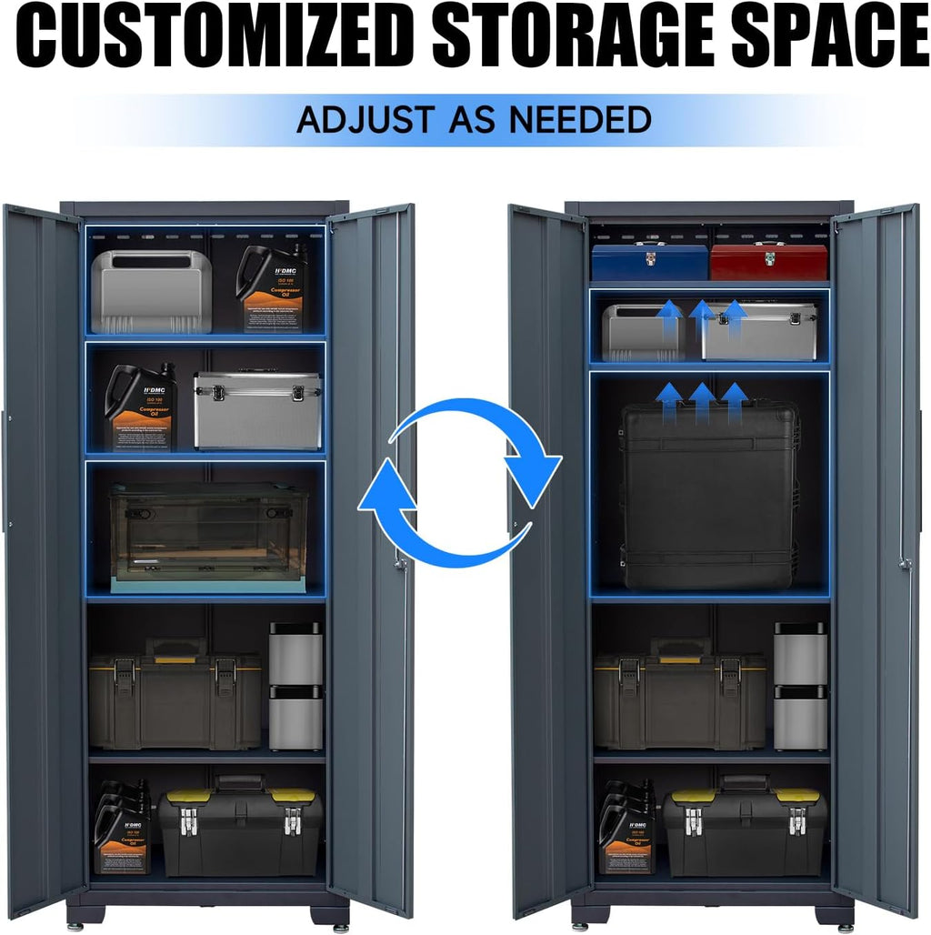 Metal Garage Storage Cabinet with 4 Adjustable Shelves and Locking Doors 75-inch Tall Tool Organizer Steel Lockers for Home, Office, Warehouse, Garage, 1Pc (Assembly Required)