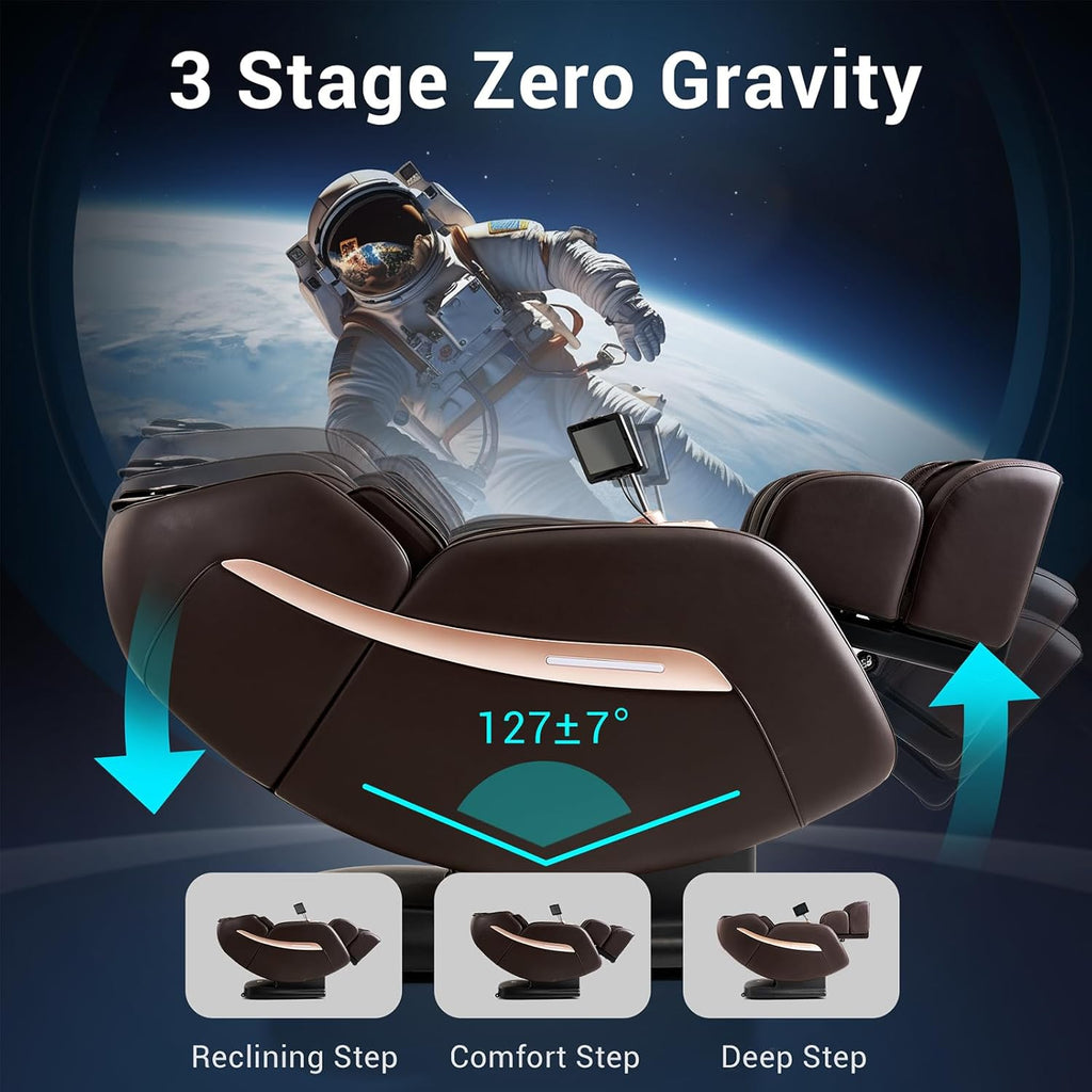 MYNTA Massage Chair Full Body  Zero Gravity SL Track Heavy Duty Massage Recliner Chair with Heat  12 Auto Modes for Home  M1612 Brown