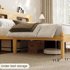 COMASACH Bamboo Wood Queen Bed Frame with Storage Headboard,14 Inch High Solid Queen Size Bed Frame, Metal Slats Support, Heavy Duty, No Box Spring Needed