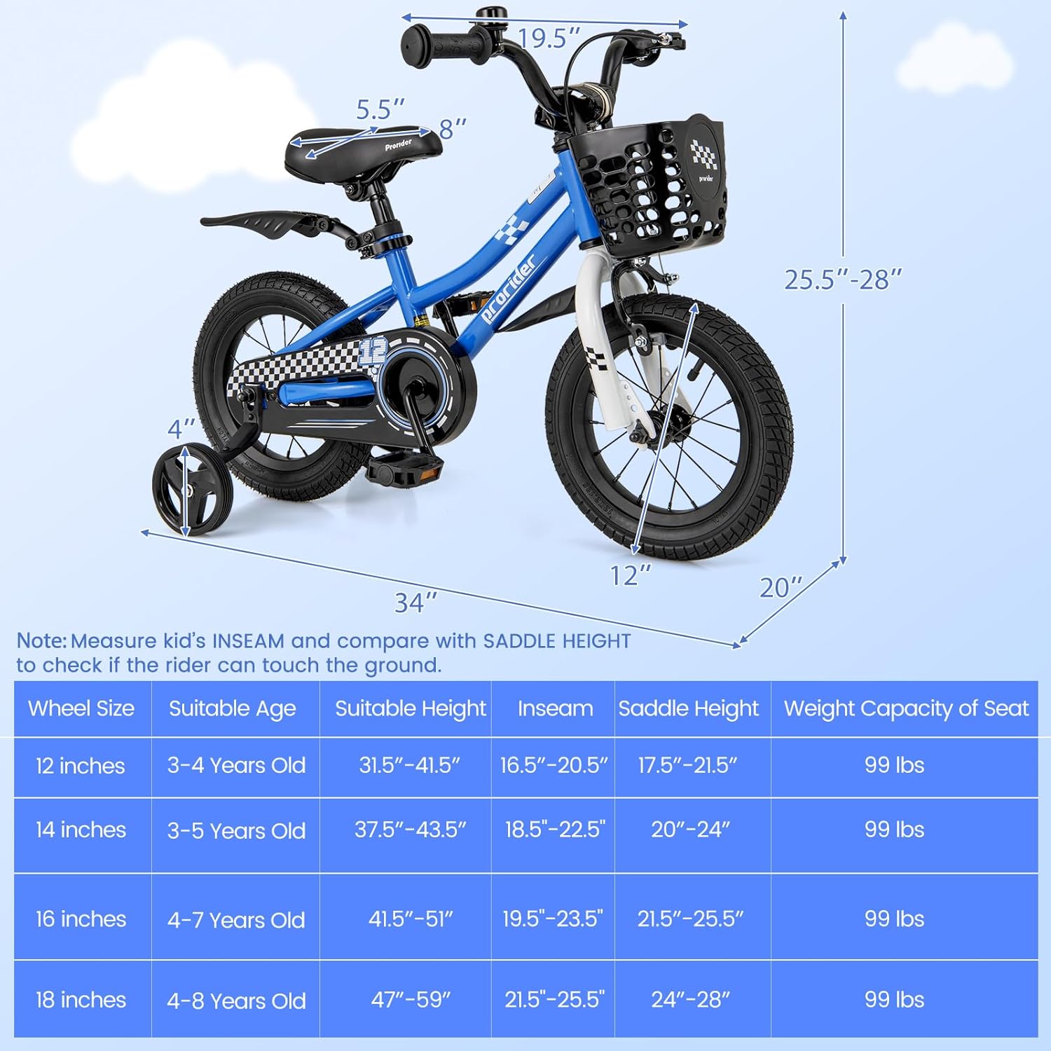 BABY JOY Kids Bike, 12 14 16 18 Inch Boys Girls Bike for 3-8 Years w/Training Wheels, 20 Inch Children Bicycle for 8+ Teens w/Kickstand, Handbrake, Coaster Brake & Removable Basket, Sporty Bicycle
