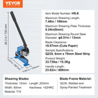 VEVOR Hand Plate Shear 8", Manual Metal Cutter Cutting Thickness1/4 Inch Thick Max, Metal Steel Frame Snip Machine Benchtop 7/16 Inch Rod, for Shear Carbon Steel Plates and Bars , Blue