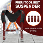 FUERI Electrician's Heavy Duty 26 Pocket Leather-Nylon Tool Belt & Suspender Combo, Comfort Back Support Padded Belt, 2 Large Storage Capacity Pouches, Best for Framers, Carpenter, Roofing