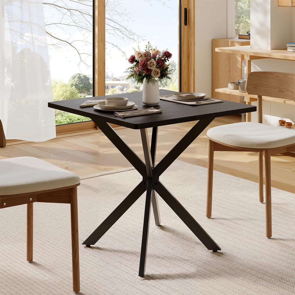 Unovivy 31.5" Small Square Dining Table for 2-4, Space Saving Kitchen Dinner Table, Industrial Compact Modern Dining Room Desk for Kitchen, Apartment, Black