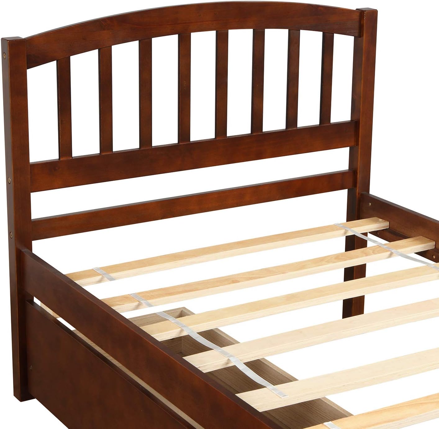 Harper & Bright Designs Twin Bed Frame with Storage, Wood Platform Bed with 2 Drawers and Headboard (Walnut)