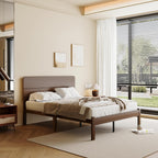 14 Inch High Solid Bamboo Wood Queen Bed Frame with Headboard, Heavy Duty Steel Slat Support, No Box Spring Needed, Easy Assembly
