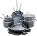 GreenPan Valencia Pro Ceramic Nonstick 16 Piece Cookware Set, Hard Anodized PFAS-Free Pots & Pans, Induction Ready, Compatible on All Cooktops, Dishwasher Safe, Oven Safe to 600F, Gray