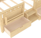 Bellemave Twin Size Bed with Slats and Stairs, Twin Size Platform Bed Frame with Fence, Bookshelf and Storage Drawers, Easy Assemble Beds for Girls, Boys, Light Natural