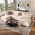 Ihanherry 129.6” Modular Sectional Sofa with Storage, U Shaped Couch for Living Room, 6-Seat Chenille Deep Seat Sofa with Movable Ottoman, Convertible Couches for Bedroom and Apartment .Beige