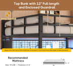 DICTAC Full Over Twin Bunk Bed with Desk and Charging Station Metal Full Over Twin Size Bunk Bed with Led Lights,Storage Shelves and Drawers,Bunk Beds for Teen/Adult with Safety Guard & Stairs,Black