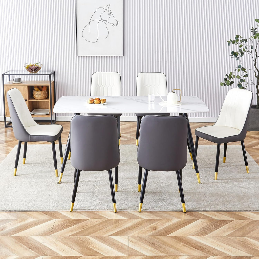 Dining Room Table Set for 6, Dinner Table Set for 6, Sintered Stone Kitchen Table Top and Modern Chairs Set of 6 for Kitchen Dining Room