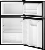 GE Mini Fridge With Freezer | 3.1 Cubic Ft. | Double-Door Design With Glass Shelves, Crisper Drawer & Spacious Freezer | Small Refrigerator Perfect for the Garage, Dorm Room, or Bedroom | Clean Steel