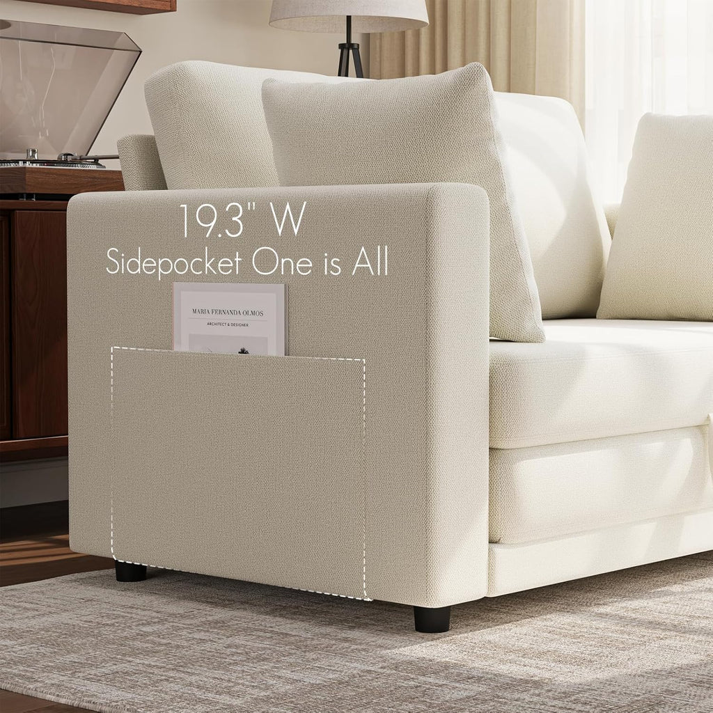 Convertible Sofa Bed, 2 in 1 Pull Out Loveseat Sleeper Sofa | 78.7” Folding Floor Sofa Bed for Guest Room, Bedroom | Ivory White