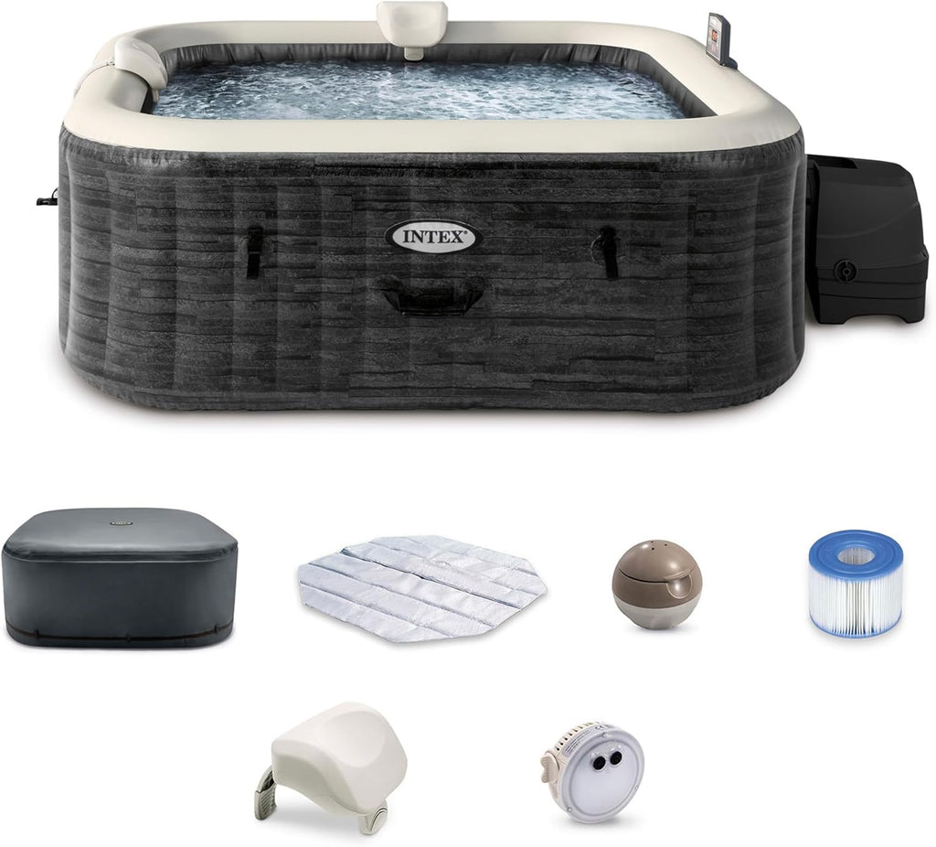 INTEX PureSpa Greystone Deluxe Inflatable Hot Tub  with with Built-in FastFill Inflation System  Spa Control App  and 4 Person Capacity  83" x 28"