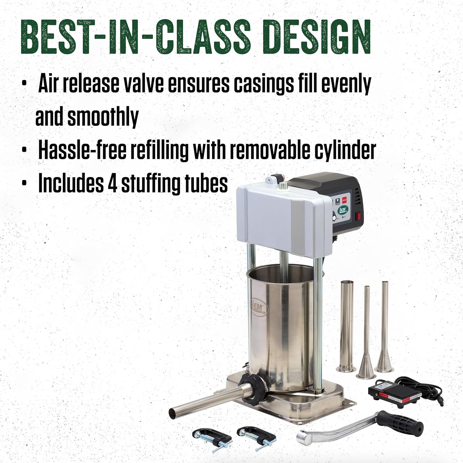LEM Products Big Bite Motorized 10 Pound Capacity Stainless Steel Sausage Stuffer with Removable Cylinder, 0.5HP