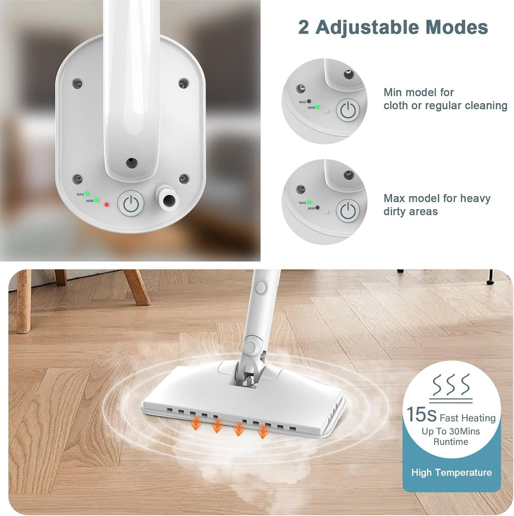 7-in-1 Steam Mop, 1200W Rotated Steam Cleaner for Home, 2 Modes, 400ML Removable Tank, 23FT Power Cord, 2 Pads, Multi-Surface Steamer for Hard Floor, Laminate Floor, Tiles Cleaning (Ocean Blue)
