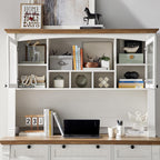 OKD 60" Executive Desk with Hutch and Drawers, Farmhouse Home Office Desk with Charging Station, Keyboard Tray, File Cabinet Storage, Wood Computer Desk for Work and Study, Antique White