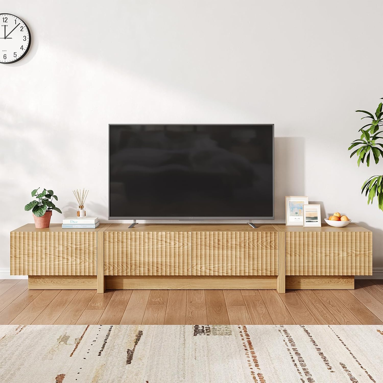 TV Stand and Coffee Table Set of 2, Modern TV Stand for Living Room, 98” Entertainment Center Fits 55”-95” TVs,Lift Top Coffee Table for Home,Office, Natural