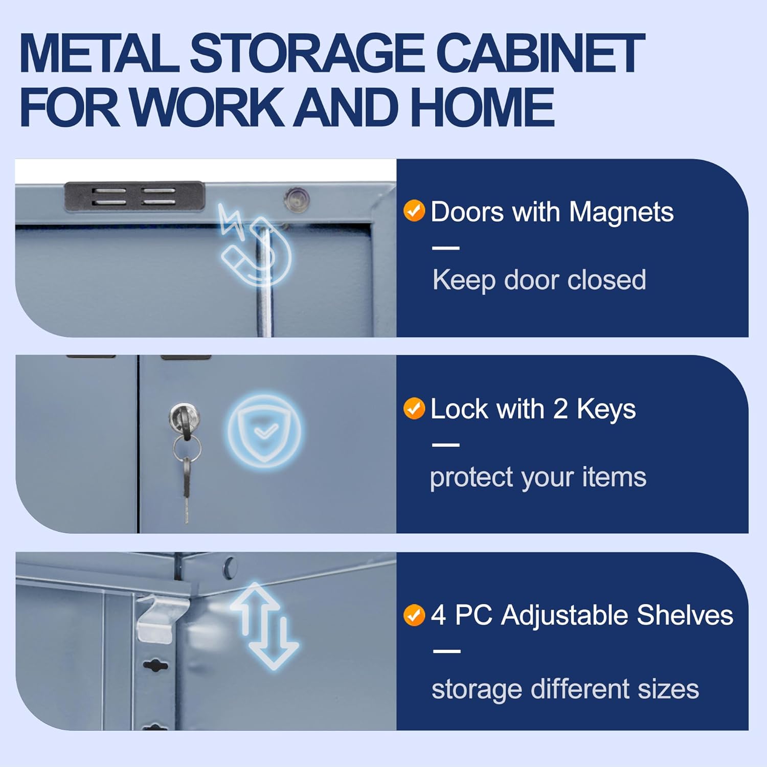 BESFUR Metal Storage Cabinet with 2 Doors and 4 Adjustable Shelves Garage Storage Cabinet with Lock 71" Office Storage Cabinets Locking Cabinets for Garage Office Shop Home (Gray)