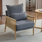 Karl home Cozy Chenille Accent Chair with Lumbar Pillow & Rattan Arms Modern Lounge Chair for Living Room, Bedroom, Reading Nook, Dark Gray