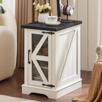 Farmhouse Coffee Table Sets 3 Pieces, 24'' End Table with Charger and Narrow 14'' Nightstand w/Glass Barn Door, Large Coffee Tables with Hidden Storage Organizer, Living Room Sets