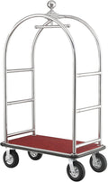 Global Industrial Silver Stainless Steel Bellman Cart Curved Uprights 8" Pneumatic Casters, 41-1/4"L x 24" W x 75" H, Hotel Luggage Cart for Commercial Use, Condos, Resorts