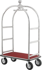 Global Industrial Silver Stainless Steel Bellman Cart Curved Uprights 8" Pneumatic Casters, 41-1/4"L x 24" W x 75" H, Hotel Luggage Cart for Commercial Use, Condos, Resorts
