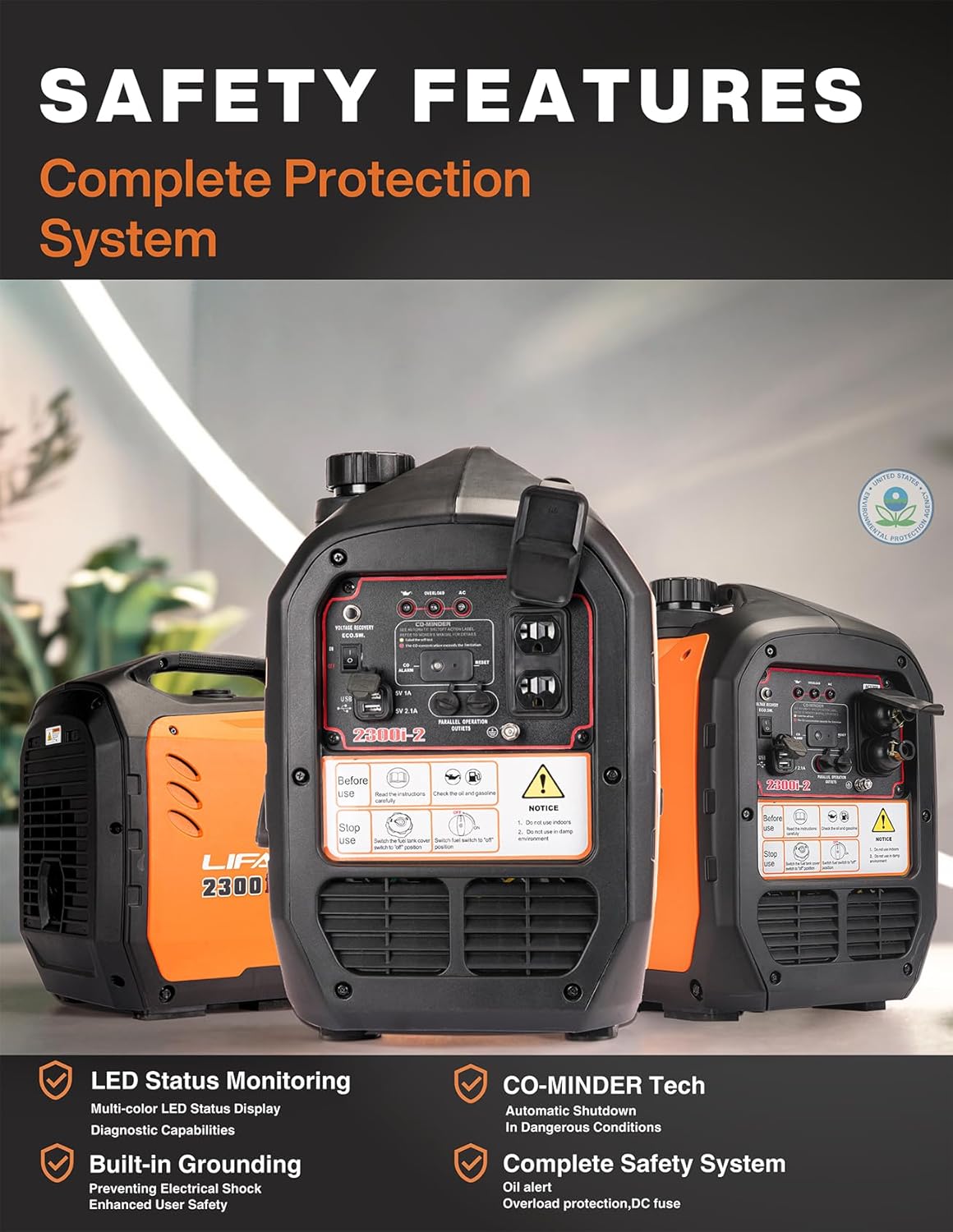 LIFAN 2300W Gasoline Inverter Generator - Portable  Quiet & Fuel-Efficient Power Solution for Home  Camping  RV & Emergency Use with Parallel Capability