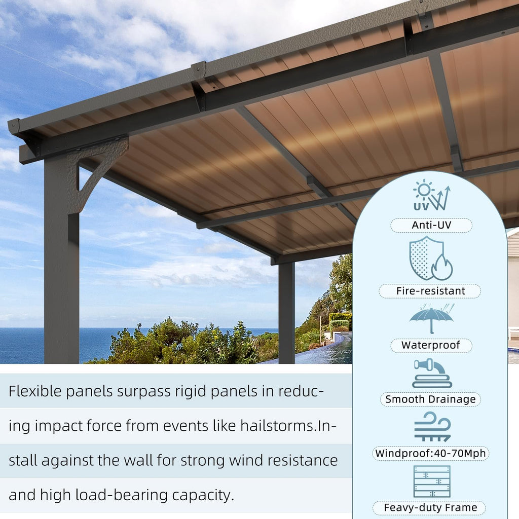 AECOJOY 16' x 12' Gazebo Outdoor Pergola for Patio  12x16 Large Wall-Mounted Hard Top Lean to Metal Gazebo Shelter Pergolas and Gazebos Clearance with Patio Roof  Heavy Duty Awnings for Decks