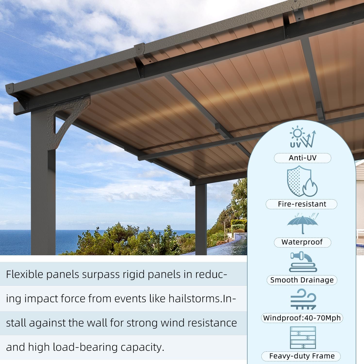 AECOJOY 16' x 12' Gazebo Outdoor Pergola for Patio  12x16 Large Wall-Mounted Hard Top Lean to Metal Gazebo Shelter Pergolas and Gazebos Clearance with Patio Roof  Heavy Duty Awnings for Decks