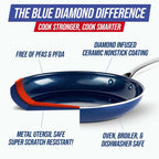 Blue Diamond 11 Piece Cookware Set, Diamond Infused PFAS & PFOA-Free Ceramic Nonstick Pots and Pans, Durable Nontoxic Metal Utensil Safe & Scratch Resistant, Dishwasher & Oven Safe, Blue