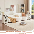 Farmhouse Coffee Table Sets 3 Pieces, 24'' End Table with Charger and Narrow 14'' Nightstand w/Glass Barn Door, Large Coffee Tables with Hidden Storage Organizer, Living Room Sets