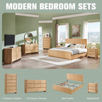 25" Tall Modern Nightstand Set of 2, 23.6" W Nightstand with Charging Station & 2 Storage Drawers & Open Shelf, Wood Night Stand w/Rounded Corner Design for Bedroom (Natural)