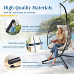 Hanging Egg Chair with Stand, Foldable Wicker Porch Swing Chair Outdoor Indoor, Heavy Duty Rattan Hammock Chairs with Cushion Headrest, Bedroom Balcony Patio Lounge Furniture, 350LBS (Beige)
