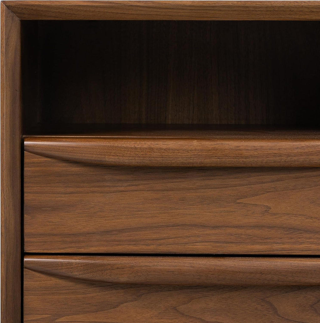 Poly & BARK Cura 22” Nightstand – Solid and Veneered American Black Walnut Bedside Table with Soft‑Close Drawers, Cord Management Cut‑Out and Splayed Solid Walnut Legs