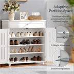 Yaheetech Shoe Cabinet, 4-Tier Shoe Storage Cabinet with Drawer & Adjustable Shelves, Wooden Shoe Rack Organizer with Louvered Doors for Entryway, Hallway, Closet, Living Room, White