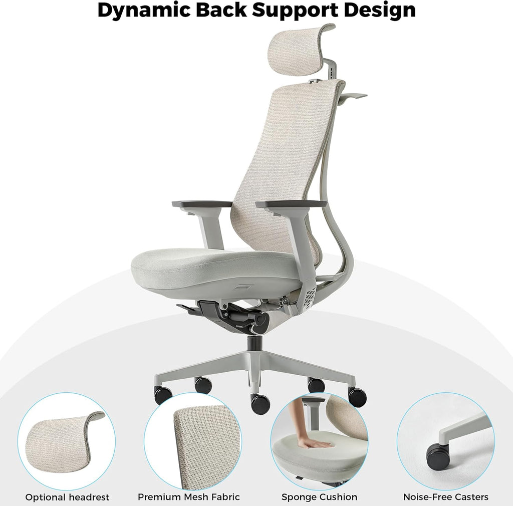 EUREKA ERGONOMIC Lira Office Chair, Ergonomic Desk Chair with 3D Armrests, Adjustable Seat Depth, Breathable Mesh Computer Chair with Lumbar Support for Home Office(Grey)