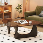 Coffee Table for Living Room Mid Century Modern Center Table with Glass Top and Wood, Black Brown