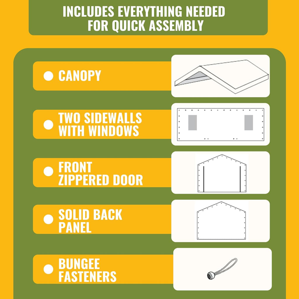 10x20 ft Carport Replacement Canopy Cover with Enclosure Kit - Heavy-Duty Waterproof Polyethylene Tarp with UV Protection, Easy Install Shelter Top with Sidewalls & Windows (Frame NOT Included)
