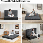 Tri Folding Mattress King Size - Foldable Mattress Trifold Memory Foam Mat with Washable Cover, Handle & Non-Slip Bottom Portable Foldable Floor Sofa Bed for Travel Camping Guest - 6 Inch, 80"x76"x6"