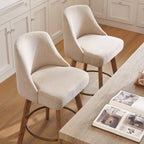 Counter Height Bar Stools,Sand-Colored Linen Comfort Fabric Bar Stool Set of 2,360° Swivel Counter Height Stools Solid Wood Legs,27'' Barstools with Contoured Backrest
