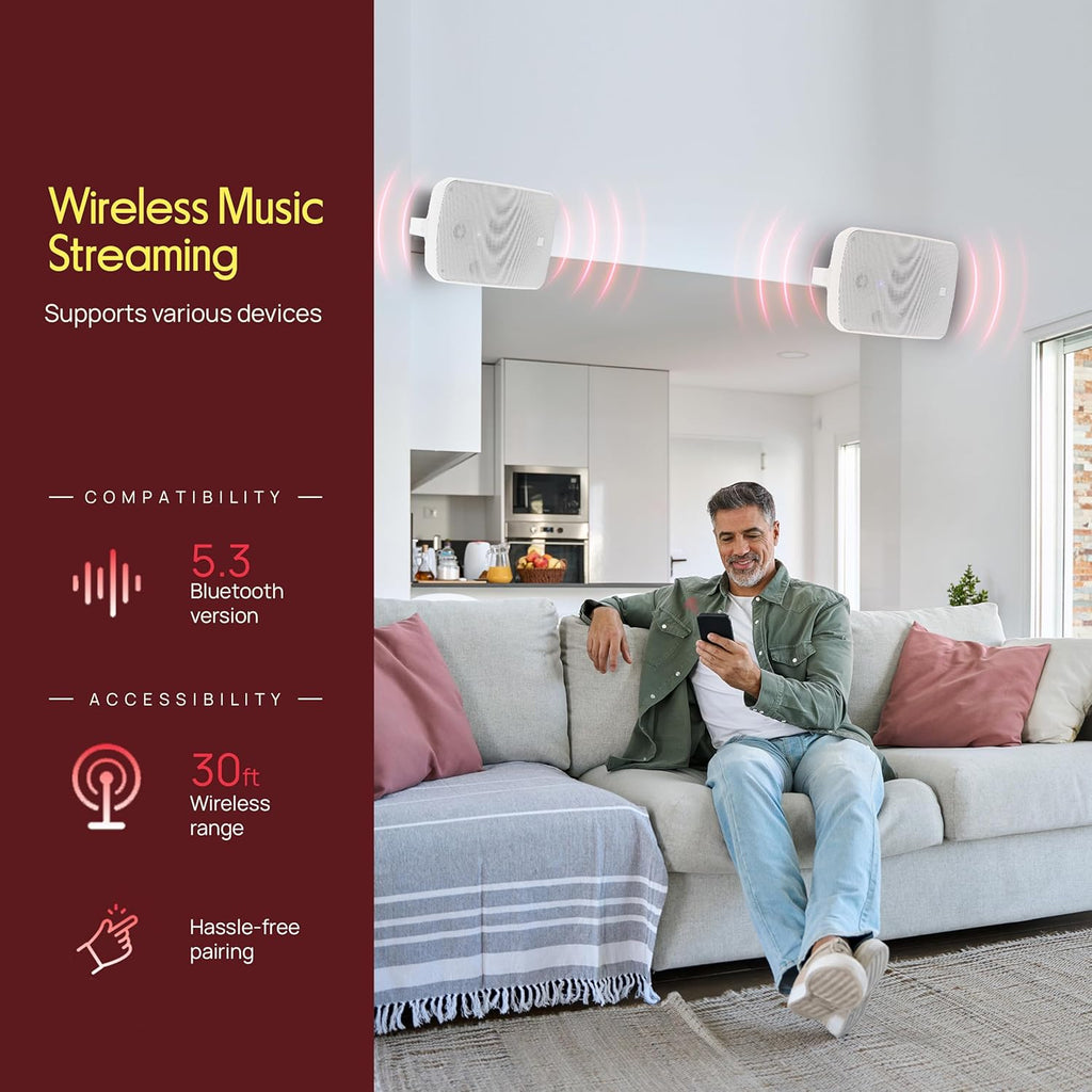 Pyle Home PDWR64BTW 6.5" Indoor/Outdoor 800-Watt Bluetooth Speaker System (White)