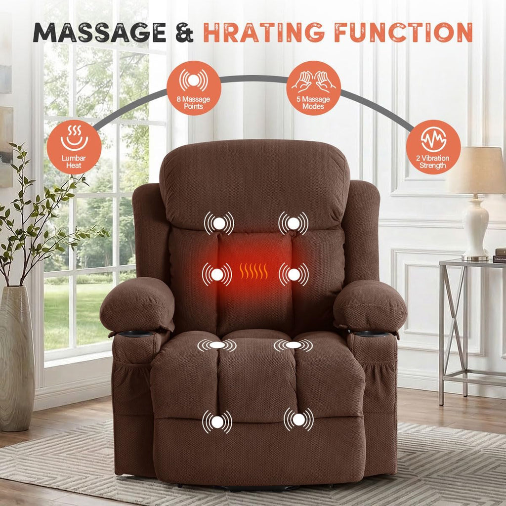 BOSMILLER Power Lift Recliner Chair with Massage and Heat for Elderly, Electric Recliner Single Sofa with Two Cup Holders, Extended Footrest, Side Pocket and USB Charge Port for Living Room