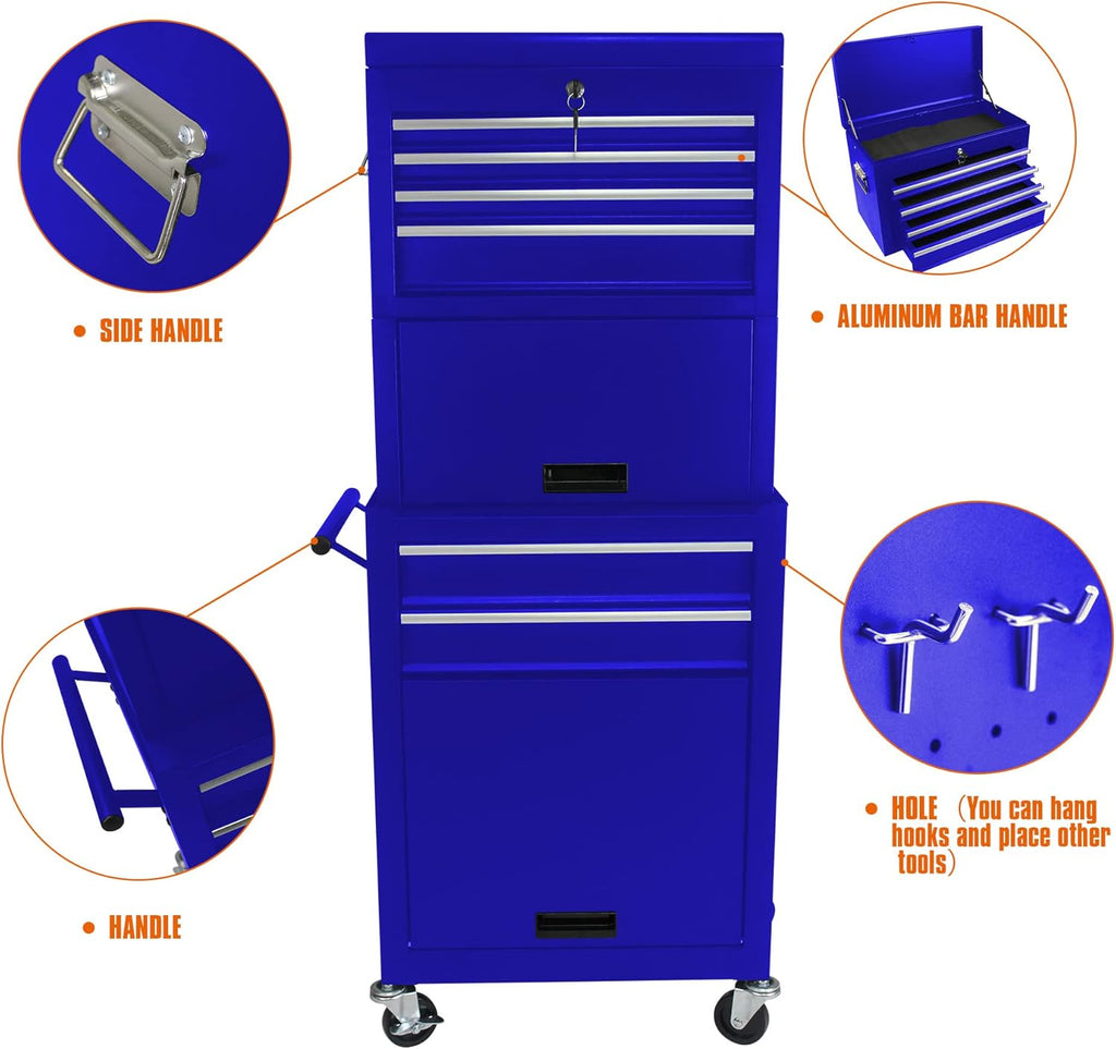 RYH 6 Drawers Rolling Tool Chest & Tool Box on Wheels | Heavy Duty Metal Cart with Ball Bearing Drawers | Fits US General Tool Box for Garage Storage(Blue, 6 Drawers 3 in 1/51.99" H × 20.87" W)