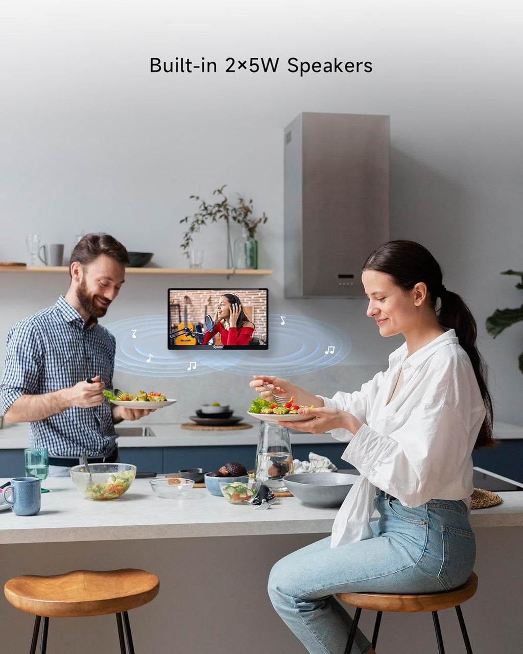 SYLVOX Kitchen TV  Small Smart TV for Kitchen  15.6 inch 1080P Full HD Under Cabinet TVs  Google Smart Television with Voice Remote Control WiFi Bluetooth Chromecast 2 Speakers  Compact & Foldable