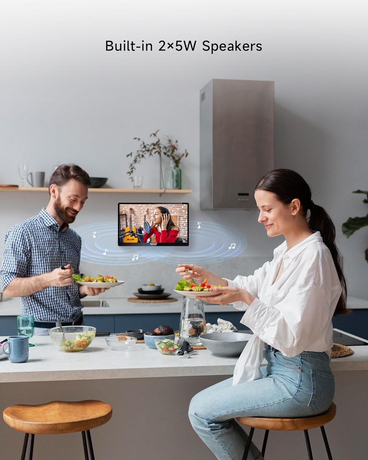SYLVOX Kitchen TV  Small Smart TV for Kitchen  15.6 inch 1080P Full HD Under Cabinet TVs  Google Smart Television with Voice Remote Control WiFi Bluetooth Chromecast 2 Speakers  Compact & Foldable